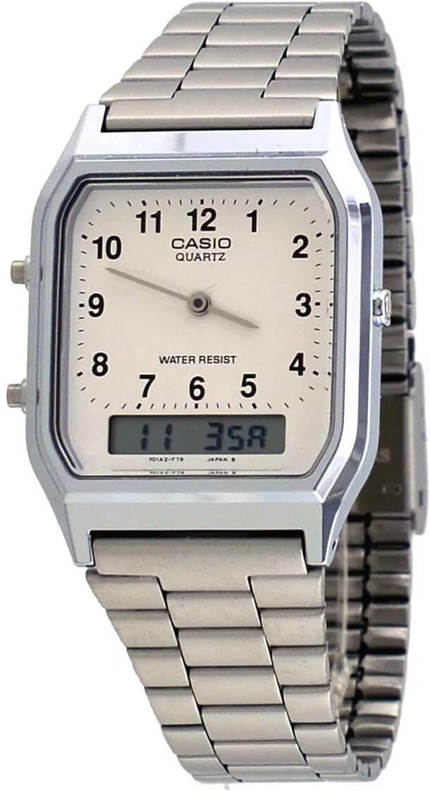 Casio AQ230A-7 Men's Stainless Steel Band Analog Digital White Numbers Dial Watc