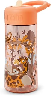Affenzahn Plastic Drinking Bottle with Colourful Motif, Reusable, Dishwasher Safe, 430 ml