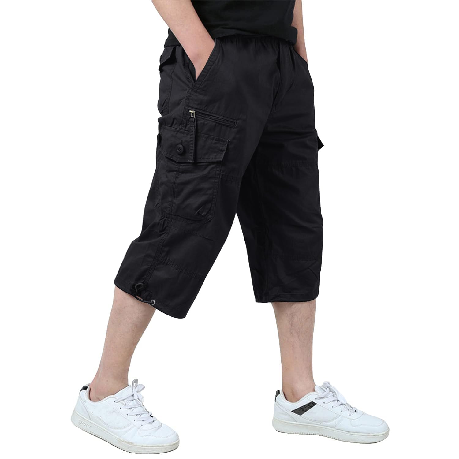 KEFITEVD 3/4 Casual Shorts for Man Elastic Waist Cotton Work Pants Outdoor Summe