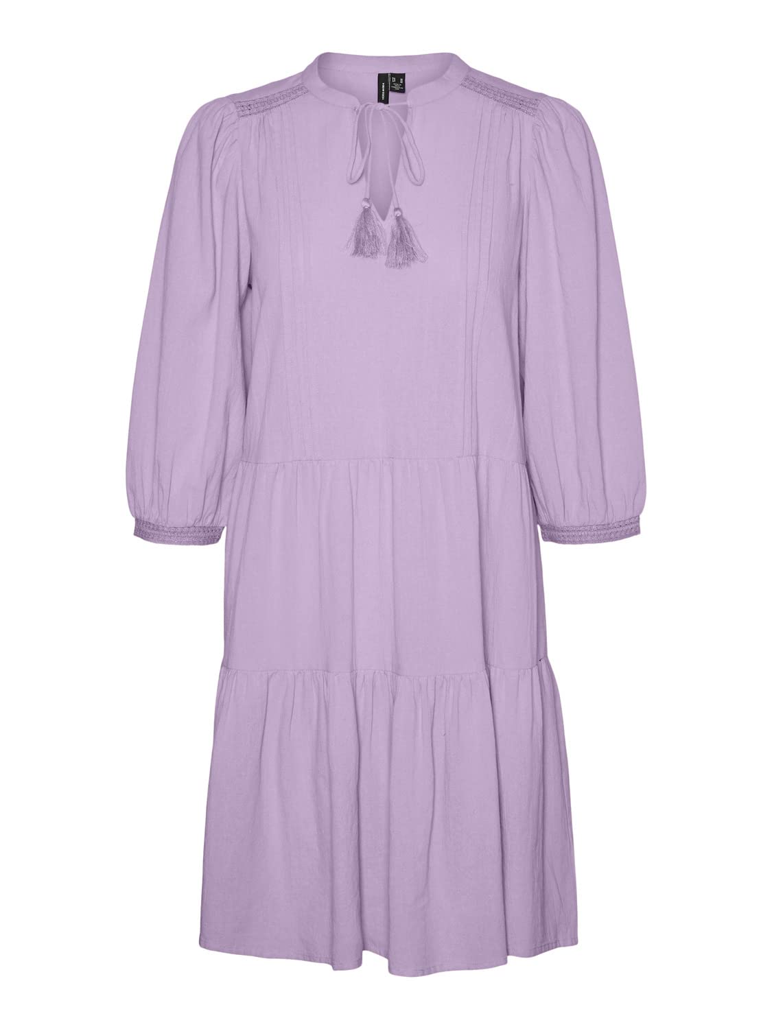 VERO MODA Crepe Short Dress with Drawstring and 3/4 Sleeves Midi Summer Tunic Dr