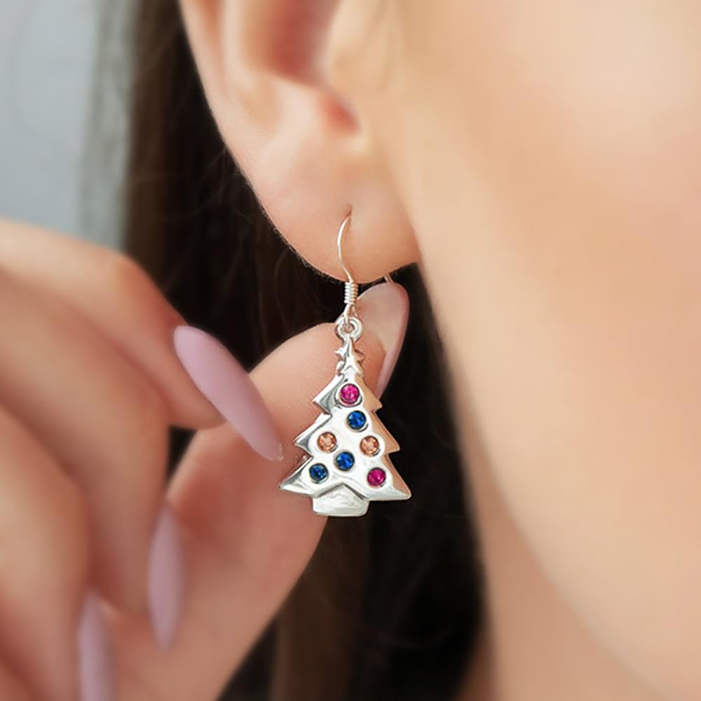 Colorful Christmas Tree Design Dangle Earrings for Women Metal Style