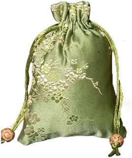 Drawstring Gift Candy Bag Retro Flower Jewelry Packing Tie Storage Bag (L, Green)