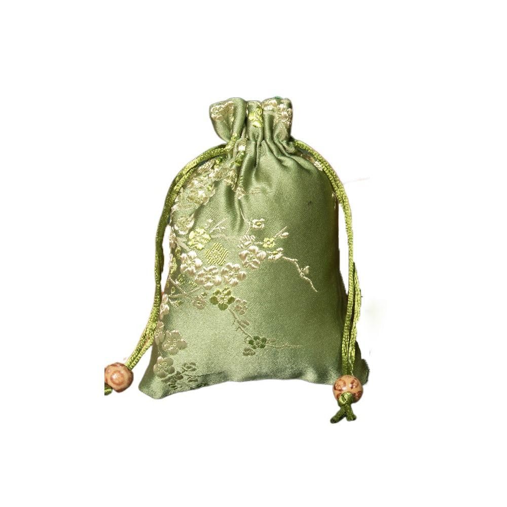 Drawstring Gift Candy Bag Retro Flower Jewelry Packing Tie Storage Bag (L, Green