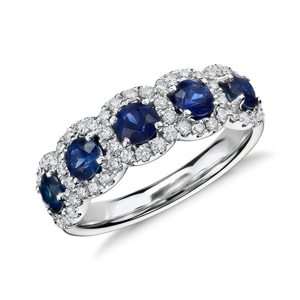 White Gold Plated White Blue Cubic Zirconia Engagement Ring Wedding Bridal Band 