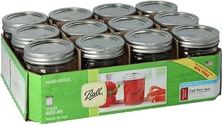 Ball Half Pint (8 oz.) Regular Mouth Glass Mason Jars w/ Cap - Set of 12 AEP