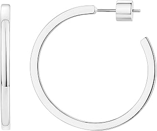 PAVOI Open Thin Hoop Earrings for Women, White Gold, Size 30 Millimeters