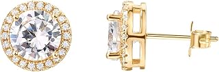 PAVOI 14K Gold Plated 925 Sterling Silver Post Brilliant Round Faux Diamond Halo Earrings - Premium Cubic Zirconia