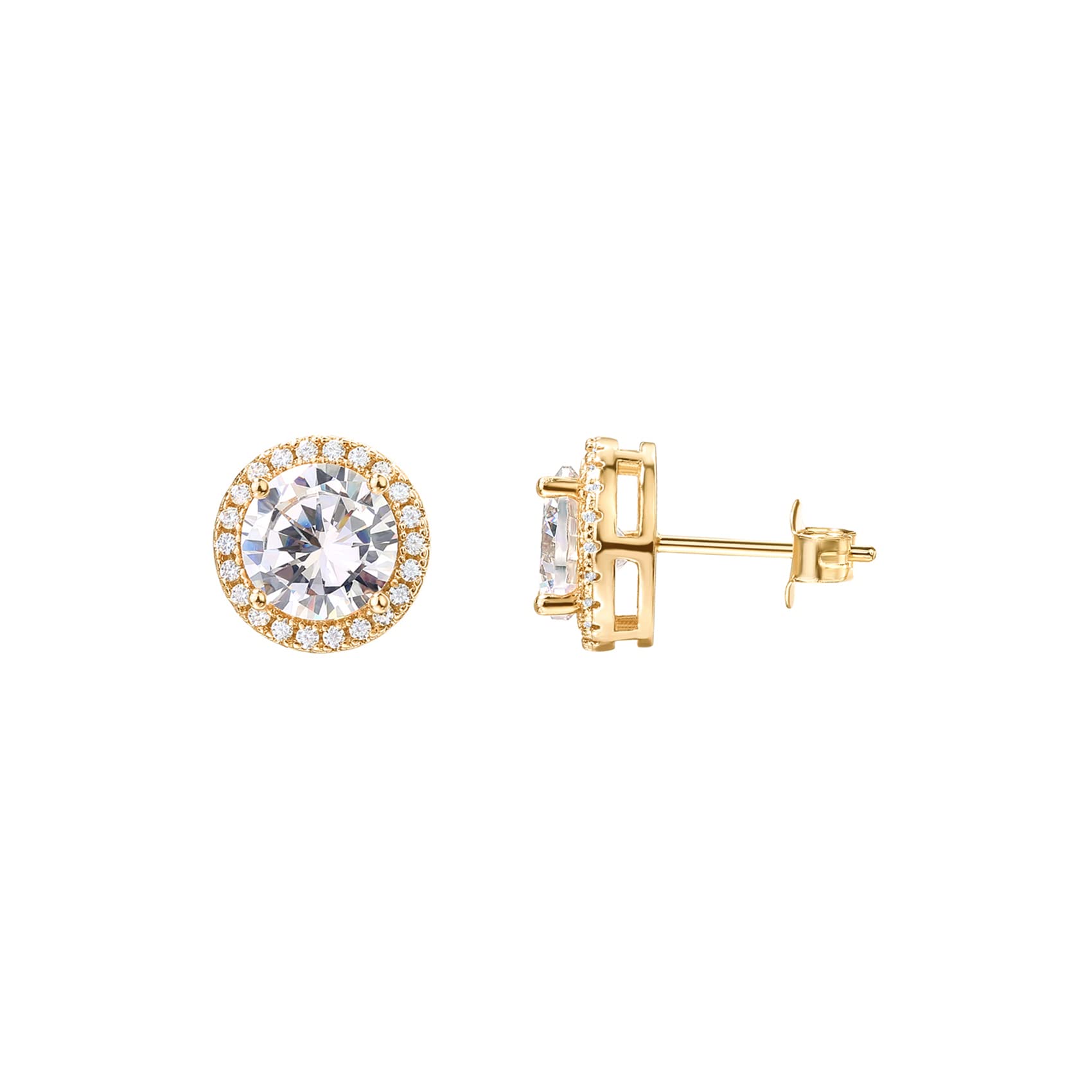PAVOI 14K Gold Plated 925 Sterling Silver Post Brilliant Round Faux Diamond Halo