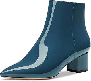 HDEUOLM Women's Chunky Block Heel Heel Lace Toe Cap Ankle Boots Zip Slip-on Classic Dress Boots 5 cm Heels
