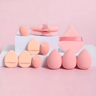 12 Pieces Makeup Sponges Latex Free Makeup Sponges with Flawless Soft Setting Suitable for Liquid, Cream and Powder, Equipped with 3 Mini Beauty Sponges and 3 Mini Powder Puffs (Pink)