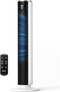 Levoit Tower Fan for Bedroom, 28ft/s Fans that Blow Cold Air, 28dB Quiet | Standing Floor Fan for Room, 90° Oscillating, 5 Speeds 4 Modes & Temp Sensor, Bladeless, 12H Timer, Remote, 36 inch, White