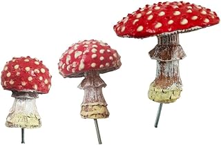 Simulation Mushroom Statue 3PCS Polyresin Statue Outdoor Landscape Ornaments Fairy Garden Decor Luminous Red
