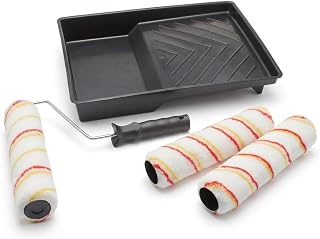 Fit for the job 5 piece 9 inch Triple Paint Roller Set for DIY Painting 9" | With Emulsion Paints on Walls & Ceilings - Medium Pile Roller Sleeves for Smooth & Semi Smooth Surfaces, with Frame & Tray