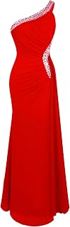 Angel-fashions Women's One Shoulder Pleated Evening Dresses
