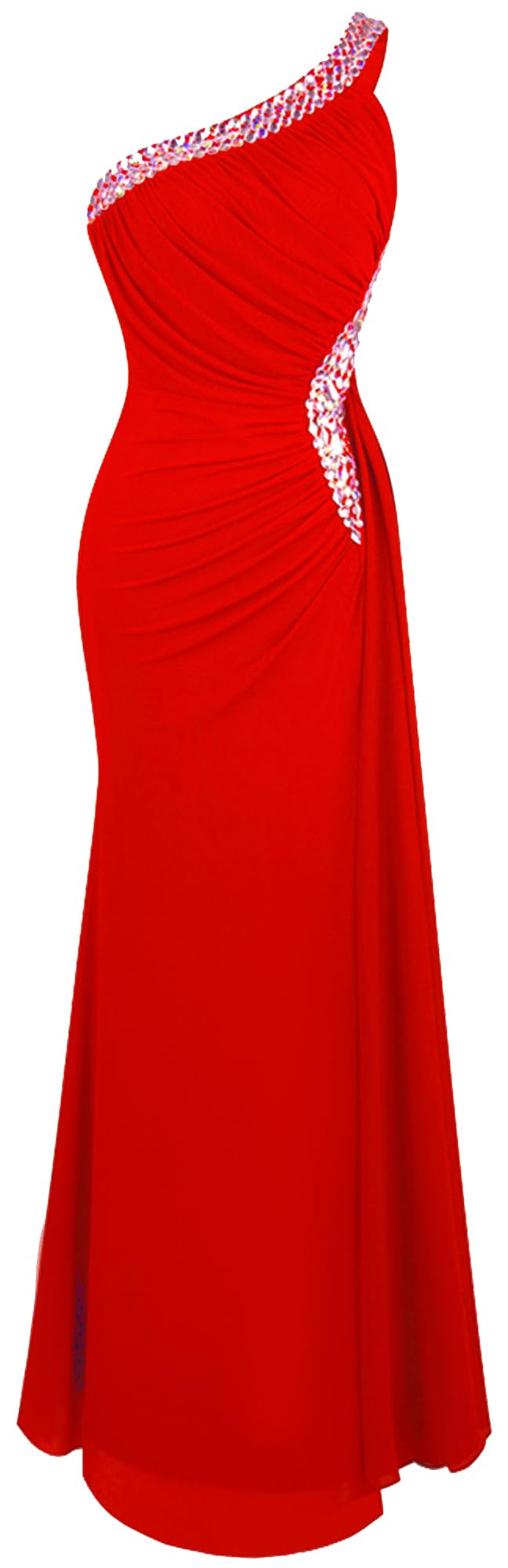 Angel-fashions Women's One Shoulder Pleated Evening Dresses