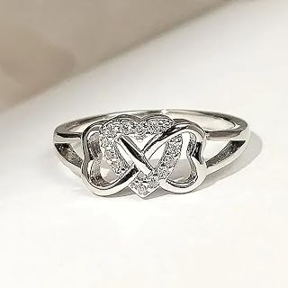 Romantic Lady Wedding Band Heart Love Rings with Shiny Cubic Zirconia Delicate Jewelry