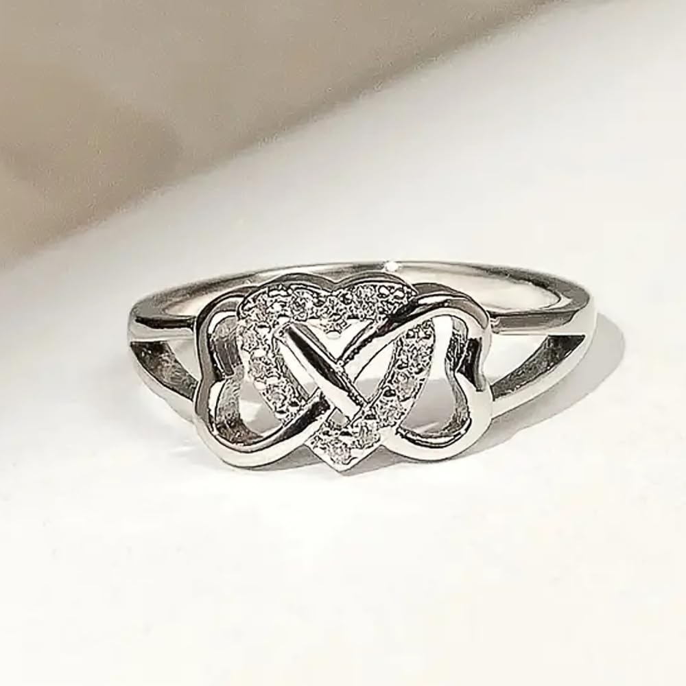 Romantic Lady Wedding Band Heart Love Rings with Shiny Cubic Zirconia Delicate J