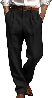 Ybing mens chinos pants long pleated loose pants with pocket casual straight leg solid color linen pants business pants vintage chino pants summer pants