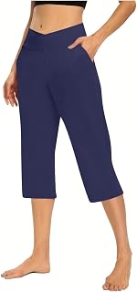 Women Yoga Pants Wide Leg High Waist Cropped Sweatpants Casual Summer Lounge Pants with Pockets
