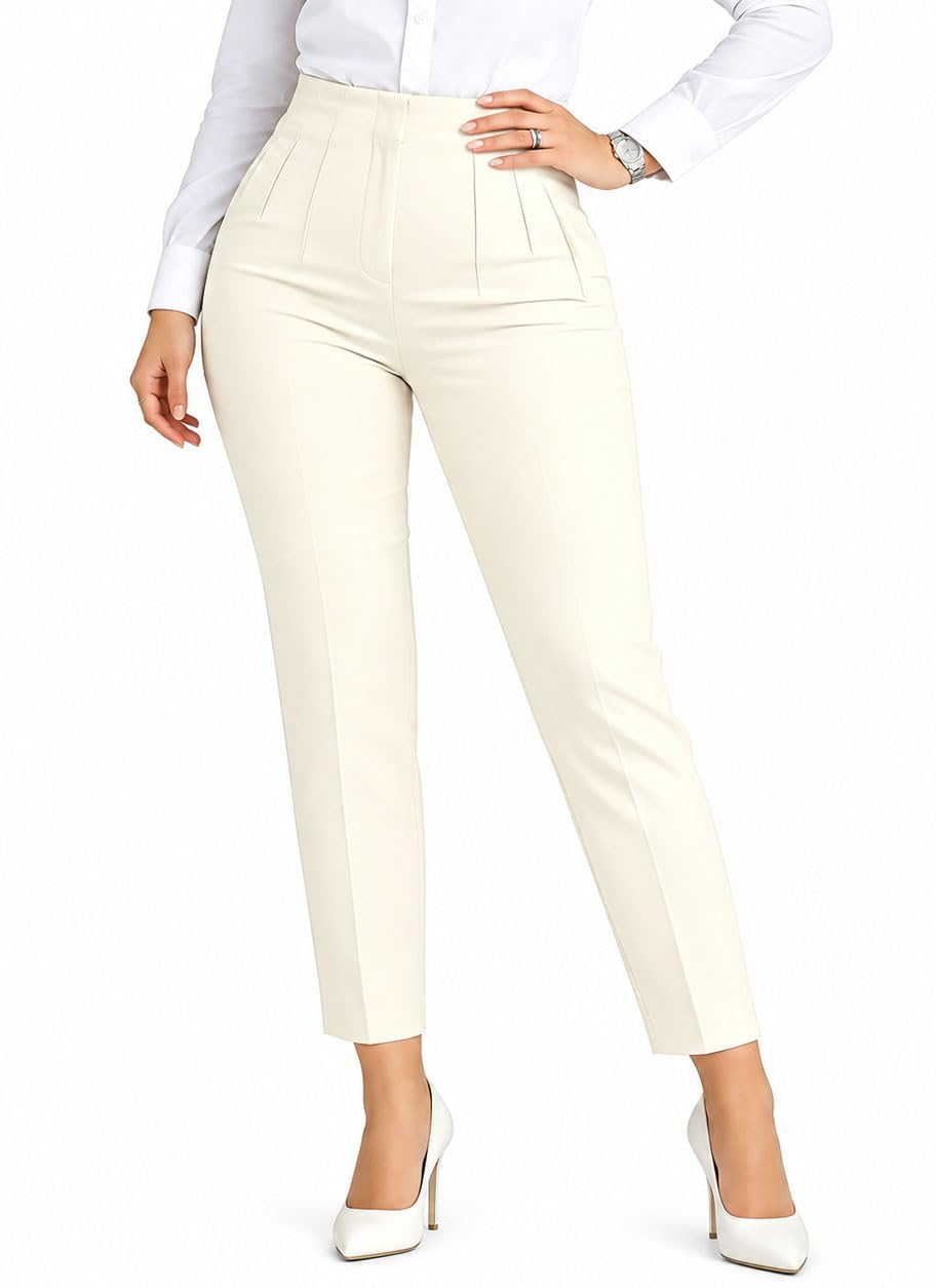 LOVESHOOT 2026 Fashion High Waist Pleated Straight Leg Casual Work Stretch Dress