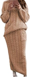 ORANDESIGNE Women's Knitted Dress, Two-Piece Suit, Pullover Top and Midi Knitted Skirt, Bodycon, 2-Piece Set, Midi Dress, Turtleneck Jumper Dress