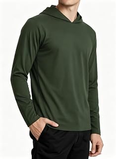Men's Long Sleeve Hoodie T-Shirt UPF 50+ Athletic Work T-Shirt for Fishing