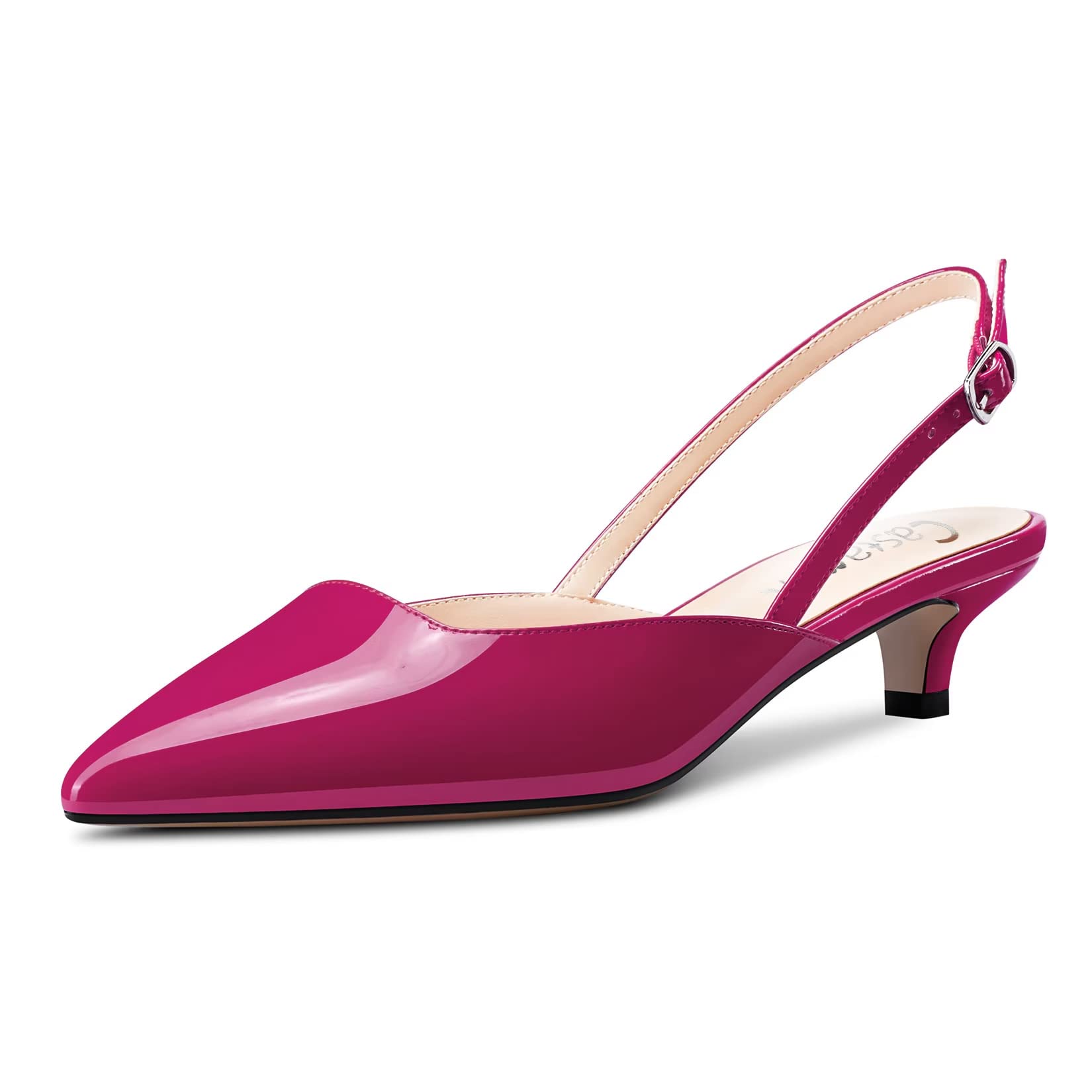 Castamere Women's Low Kitten Heel Heel Lace Toe Cap Sandals Slip-on Slingback Pu