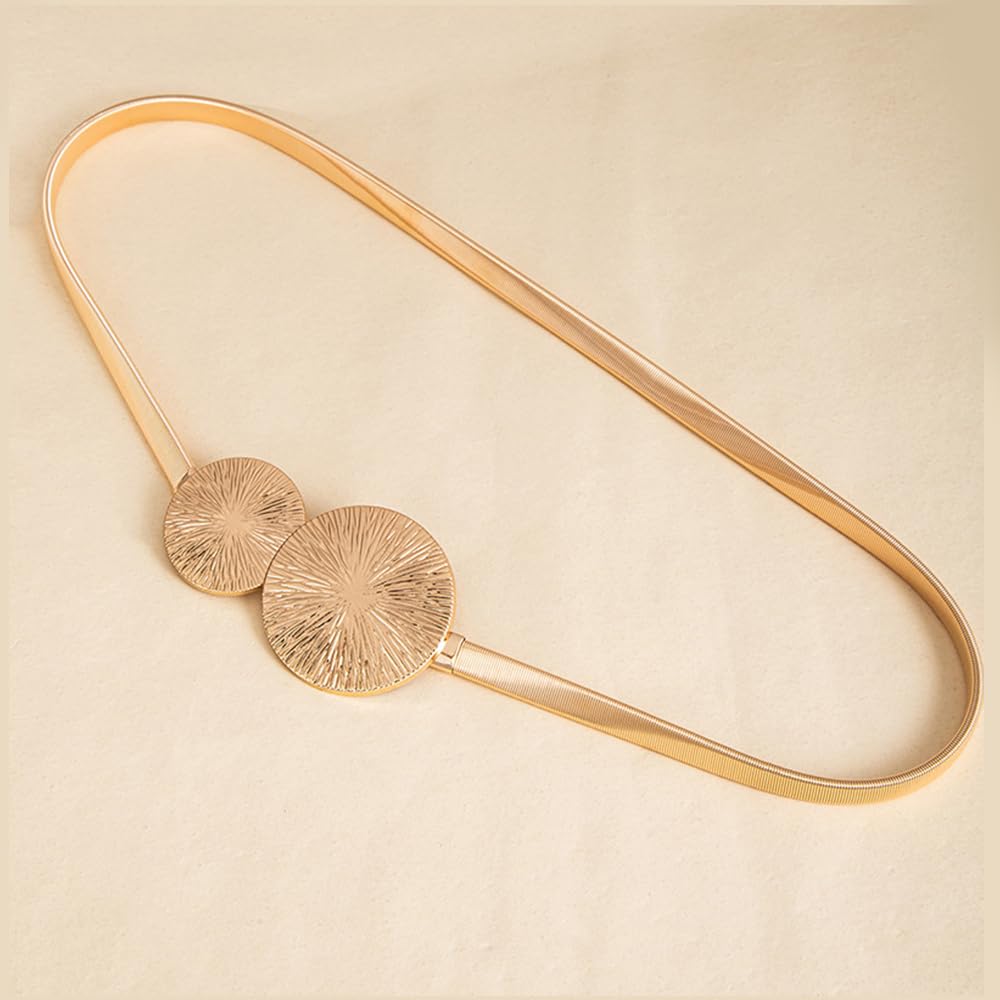 Metal Belt, Pack of 1, Thin Gold Decorative Dress Belt (Dual Disc Buckle Options
