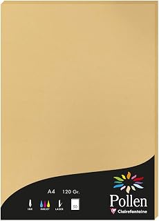 Clairefontaine 4279C - Étui de 50 Feuilles - Format A4 (21x29,7cm) - 120g/m² - Coloris Caramel - Papier d'Invitation Evènements et Correspondance - Gamme Pollen - Papier Premium Lisse