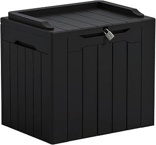 Greesum Outdoor Storage Box 31 Gallon Storage Box with Lid for Patio Furniture, Garden Tools, Pool Supplies, Waterproof and UV Resistant, Lockable, Dark Black