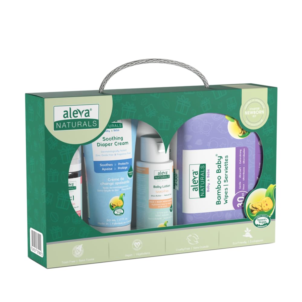 Aleva Naturals Newborn Starter Kit for Baby - Set of Wipes, 2 in 1 Shampoo & Bod