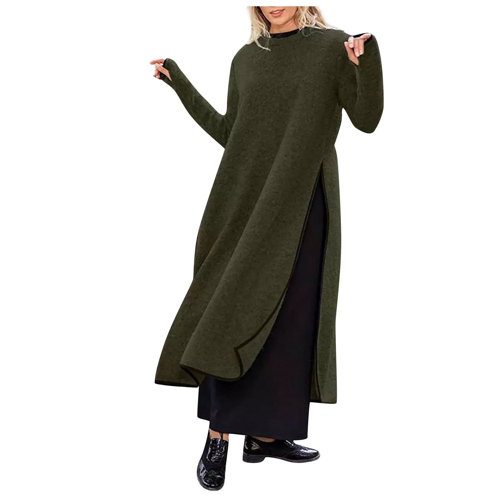 FUPODD Women's Long Winter Dress with Slit Pullover Dress Women's Oversize Warm 