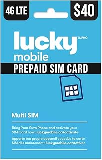 Lucky Mobile 4G LTE Prepaid 40$ SIM Card Starter Kit - Unlimited Talk Canada + 30 GB (4G Network) | 1 Month Prepaid Service Incl. | Pay as You go | Canada | Refillable