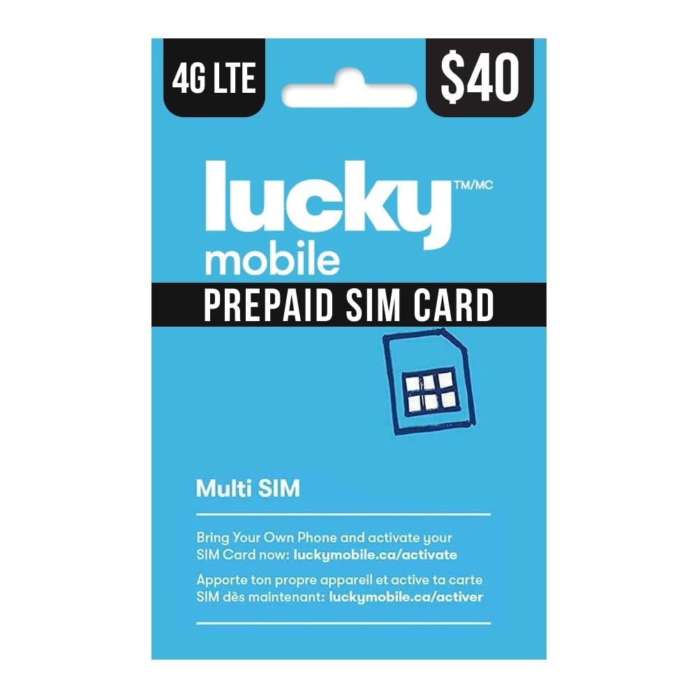 Lucky Mobile 4G LTE Prepaid 40$ SIM Card Starter Kit - Unlimited Talk Canada + 3