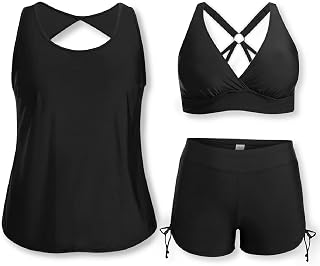 Holipick Women 3 Piece Plus Size Tankini Swimsuits Tummy Control Bathing Suits with Sports Bra with Boy Shorts