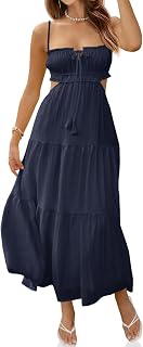Fisoew Women's Spaghetti Strap Maxi Dress Summer Backless Cut Out Dresses