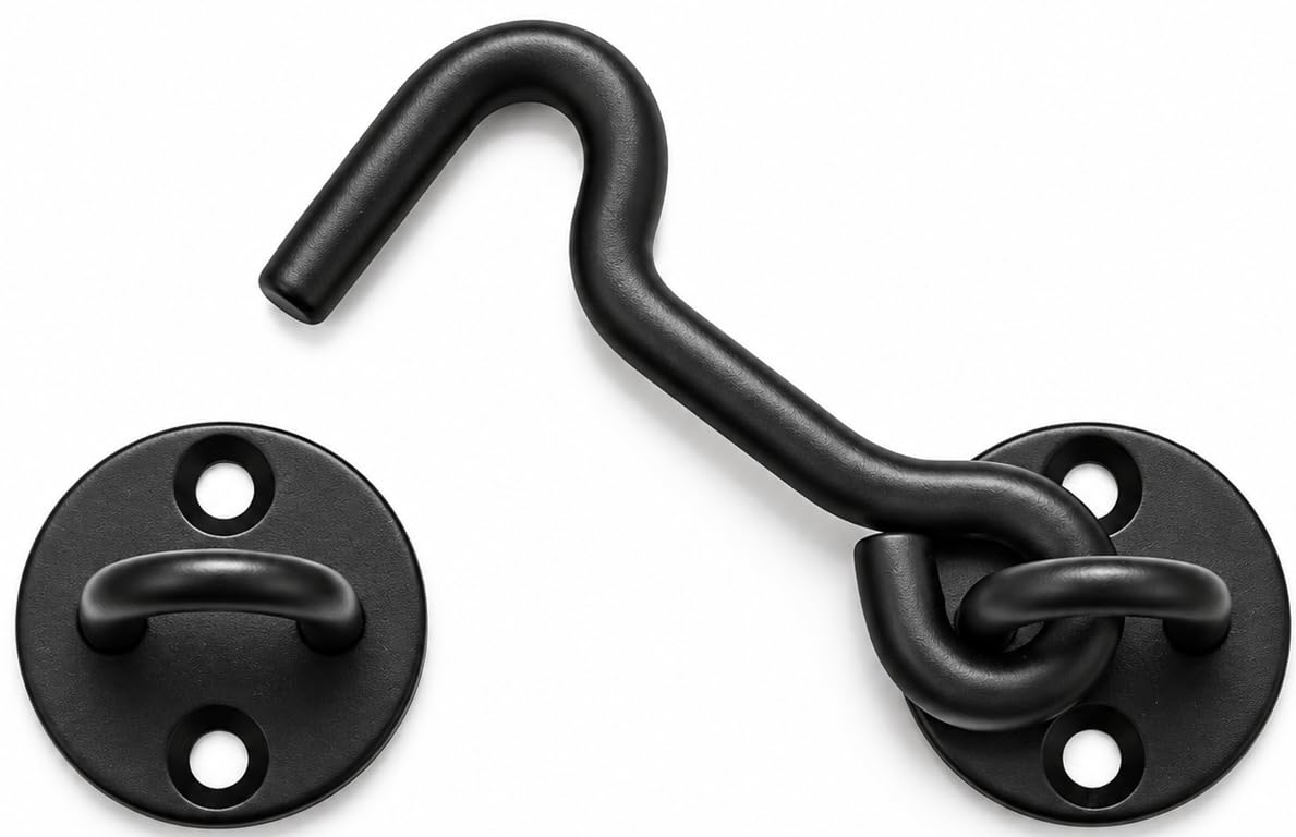 Raswik 4" Privacy Hook and Eye Gate Door Latch, Easy Barn Door Lock, Black | Sol