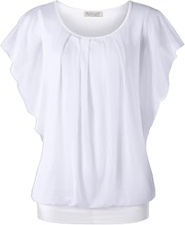 BAISHENGGT Women's Summer Mesh Blouse, Flattering, Short-Sleeved T-Shirt, Round Neck, Pleated, Elegant Top