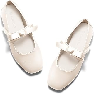 Coutgo Girls Mary Jane Dress Shoes Flower Girl Shoes Bow Satin Ballet Flats for Party Wedding School Shoes
