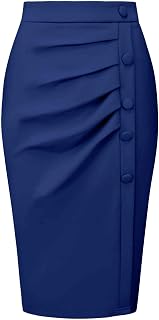 Hobemty Women's Wear to Work Pencil Skirt Elastic High Waist Ruched Bodycon Midi Skirts