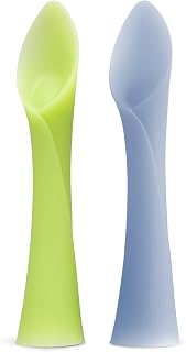 Olababy Silicone Baby Spoons, Baby Led Weaning, 2pk (Kiwi/Blueberry) | Soft-Tip Training Spoons, 100% Silicone. Award-Winning Design. FDA-Grade, BPA/PVC/Lead-Free.
