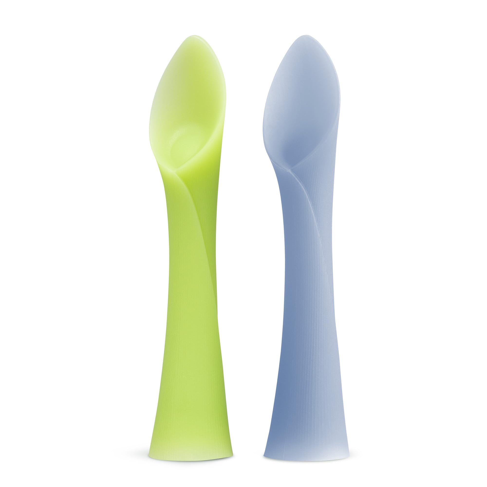 Olababy Silicone Baby Spoons, Baby Led Weaning, 2pk (Kiwi/Blueberry) | Soft-Tip 