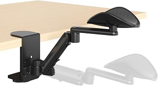 JOY worker Clamp-on Adjustable Arm Rest, 360° Rotating Elbow Rest for Desk | 6-Level Height Adjustable Arm Support, for 3.7" Thicker Desktop, Left/Right Hand Use, No Assembly, Black