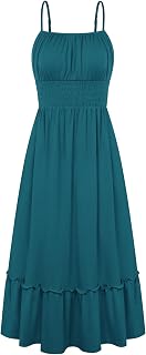 GRACE KARIN Summer Dresses Women 2026 Vacation, Smocked Floral Maxi Dress, Boho Beach Sundress with Pockets Fashion Clothing