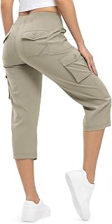 TBMPOY Womens Cargo Capris Hiking Lightweight Pants 6 Pockets Quick Dry Casual Outdoor Trip Loose Shorts Cropped Cotton