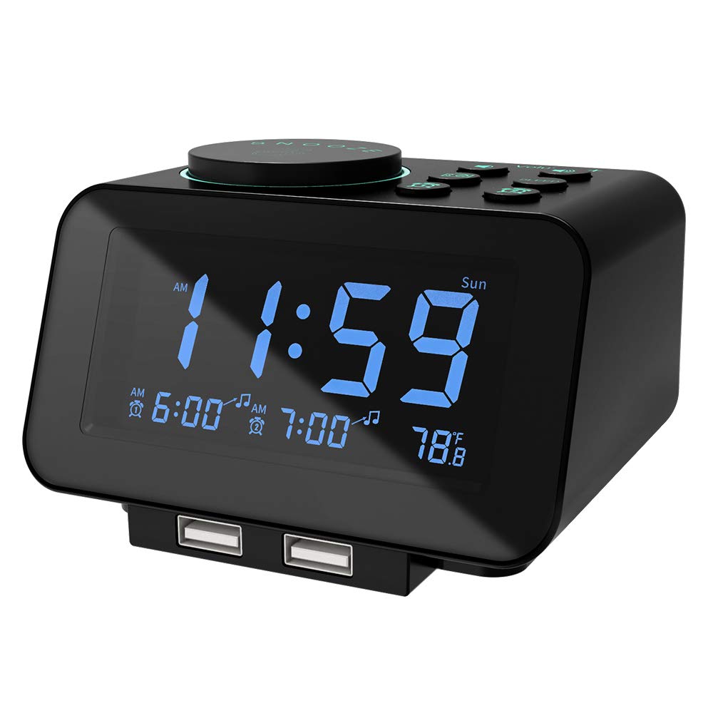 uscce Digital Dual Alarm Clock Radio for Bedrooms with 0-100% Dimmer | FM Radio 