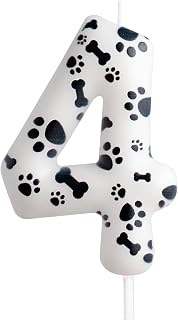 4th Birthday Candle Dog Paw Cake Topper Party Supplies White Print Theme Decoration for Boys Girls