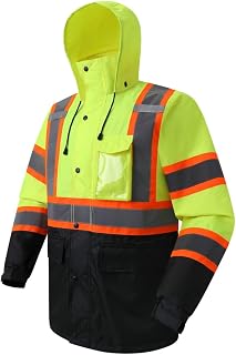 JKSafety Hi Vis Rain Jacket for Men Women Class 3 Rain Gear YBlack 3XL