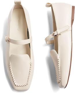 Coutgo Mary Jane Ballerine da donna con punta quadrata senza lacci, comode, eleganti, da lavoro, ufficio