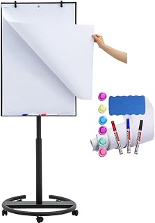Mobile Magnetic Whiteboard on Wheels, Stable Dry Erase Easel Stand, 36x24 | Rolling Dry Erase Easel Board with Flipchart Paper Pad-Height Adjustable Standing Board for Meetings, Classes, Workshops